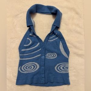 Blue spiral halter top